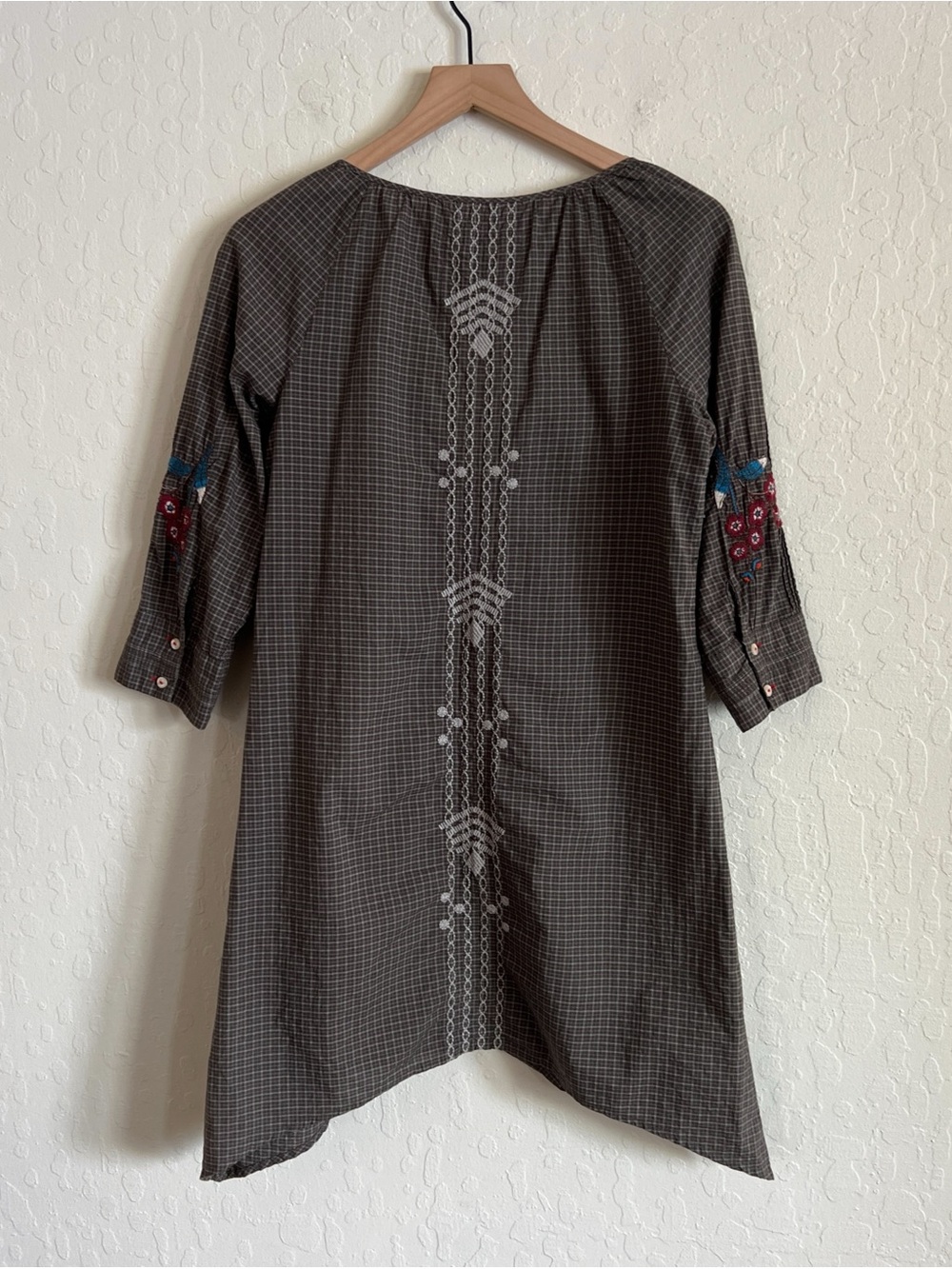 Johnny Was 3J Workshop Plaid Floral Embroidered Tunic Dress Small Boho Colorful - Picture 5 of 5